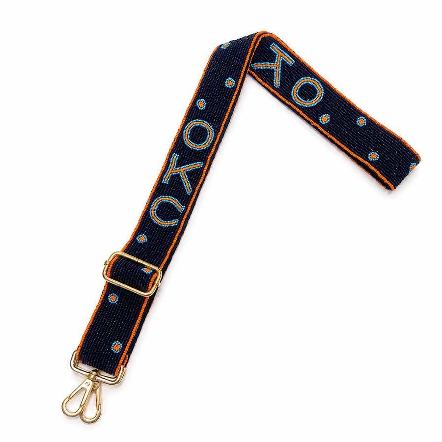 Hand Beaded OKC Thunder Gameday Strap – Adjustable Bag Strap, Blue Beaded Purse Strap for Basketball Fans, Game Day Accessories - Polka Dots