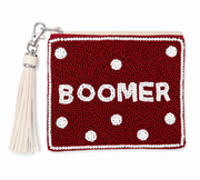 Handmade Beaded Pearl Gameday Custom Coin Purse | Bag for Clear Stadium Bags | Oklahoma| Boomer | 405 Local Original | Polka Dot Pearl Border