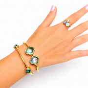 Four plated Gold Adjustable Opal & Zircon Cluster Ring I Dainty Blue and White Gemstone Ring I Eco-conscious Synthetic Opal Ring