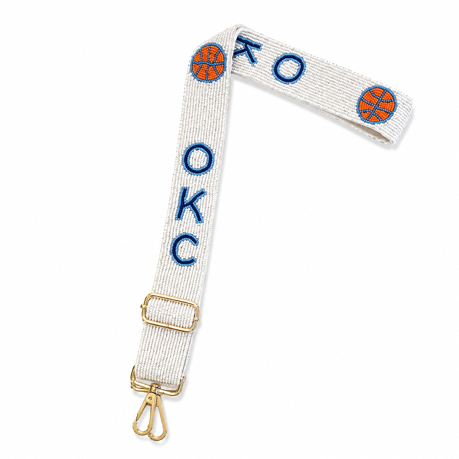 Hand Beaded OKC Thunder Gameday Strap – Adjustable Bag Strap, Blue Beaded Purse Strap for Basketball Fans, Game Day Accessories - OKC BASKETBALL