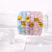 Aqua Blue Gemstone Bracelet l Chunky Beaded Stretchy Stackable l Boho Natural Stone Jewelry l Handmade Brushed Gold l Dreams Do Come True