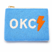 Handmade Beaded Gameday Custom Coin Purse | Bag for Clear Stadium Bags | OKC Thunder | Oklahoma  I Bright Blue with Bolt