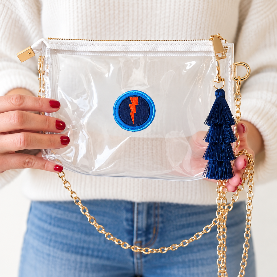 OKC Thunder Clear Bag with Lightning Bolt Gameday Bag with Gold Chain
