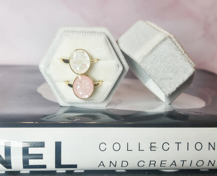 The Ocean is Calling Mother of Pearl Dainty Adjustable Gold and White Shell Ring