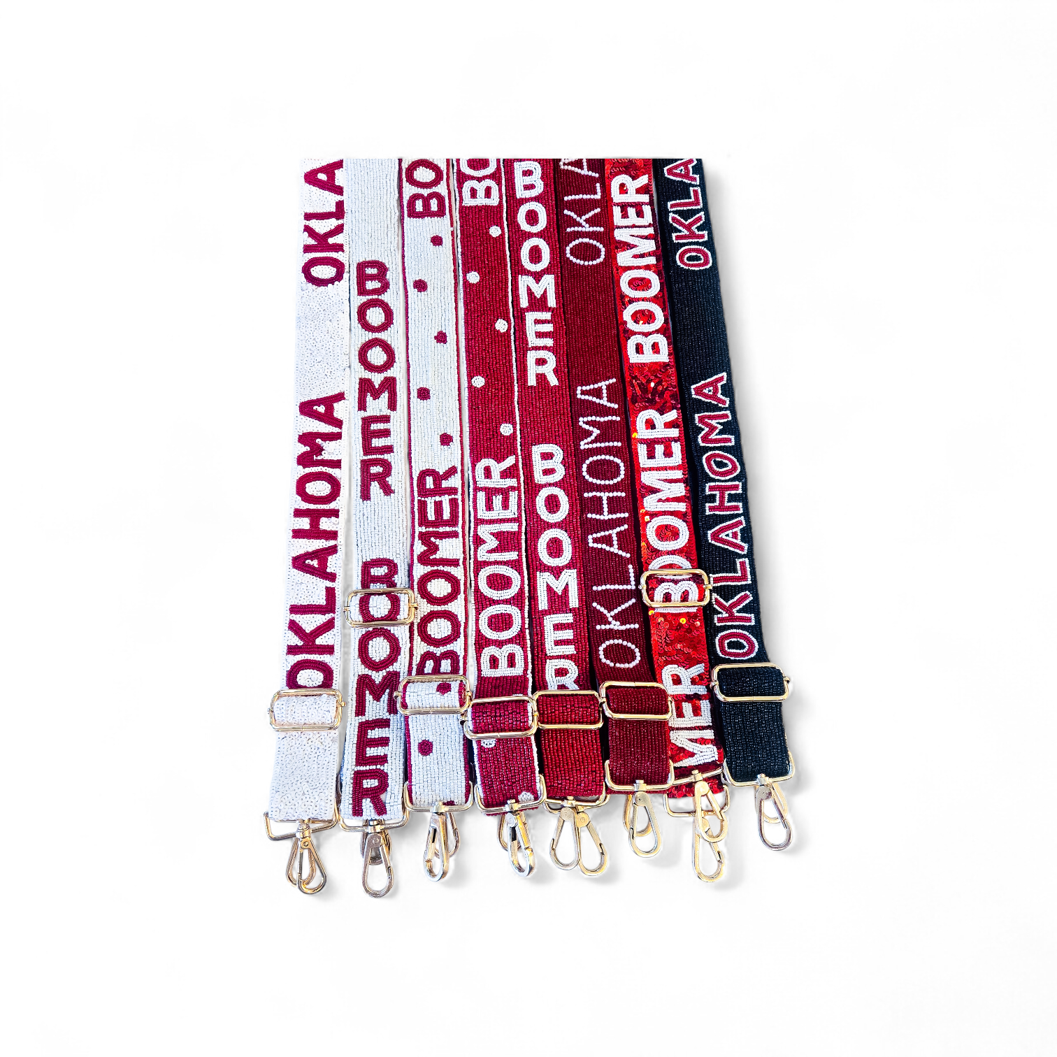 Hand Beaded OU Sooners Gameday Strap – Adjustable Bag Strap, Crimson Beaded Purse Strap for Oklahoma Football Fans, Game Day Accessories - Red Polka Dot