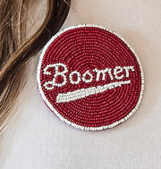 OKLAHOMA HAND BEADED GAMEDAY BUTTON - PUSH PIN FAN ACCESSORIES - RETRO FONT