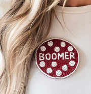 OKLAHOMA HAND BEADED GAMEDAY BUTTON - PUSH PIN FAN ACCESSORIES - POLKA DOTS
