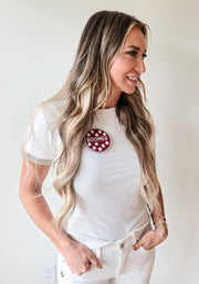 OKLAHOMA HAND BEADED GAMEDAY BUTTON - PUSH PIN FAN ACCESSORIES - POLKA DOTS