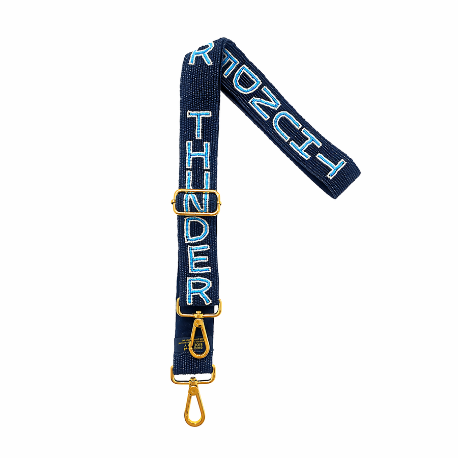 Hand Beaded OKC Thunder Gameday Strap – Adjustable Bag Strap, Blue Beaded Purse Strap for Basketball Fans, Game Day Accessories