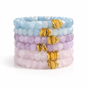 Aqua Blue Gemstone Bracelet l Chunky Beaded Stretchy Stackable l Boho Natural Stone Jewelry l Handmade Brushed Gold l Dreams Do Come True