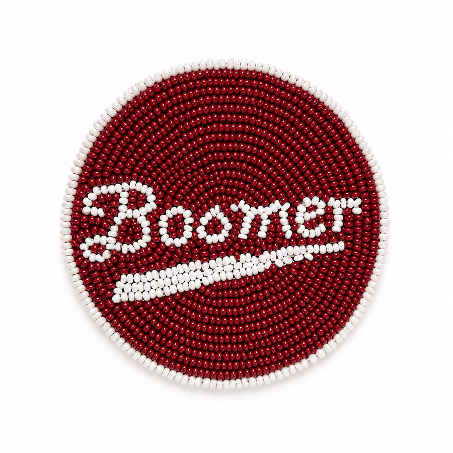 OKLAHOMA HAND BEADED GAMEDAY BUTTON - PUSH PIN FAN ACCESSORIES - RETRO FONT