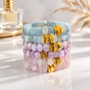 Aqua Blue Gemstone Bracelet l Chunky Beaded Stretchy Stackable l Boho Natural Stone Jewelry l Handmade Brushed Gold l Dreams Do Come True