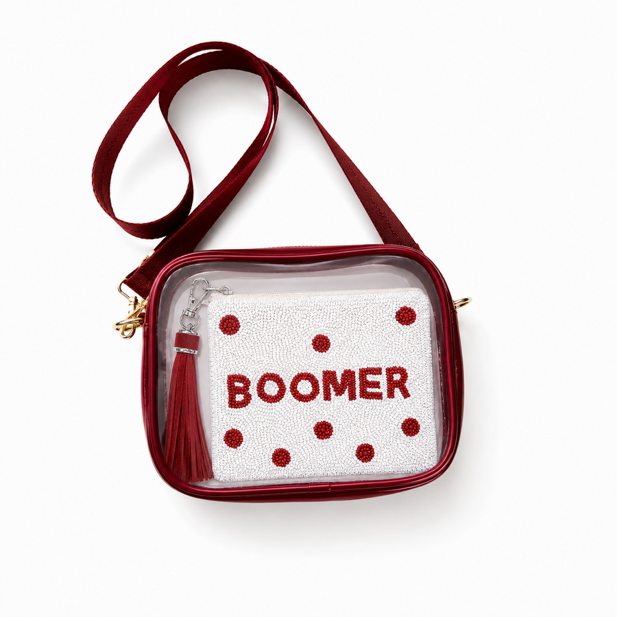 Hand Beaded Pearl Gameday Custom Coin Purse | Polka Dot White
