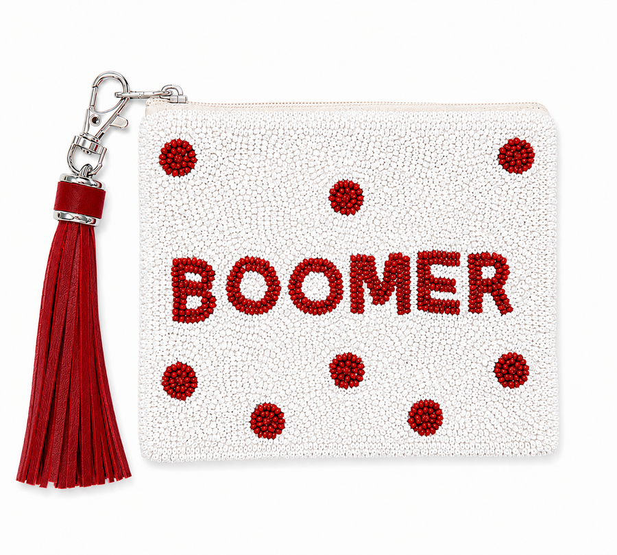Hand Beaded Pearl Gameday Custom Coin Purse | Polka Dot White