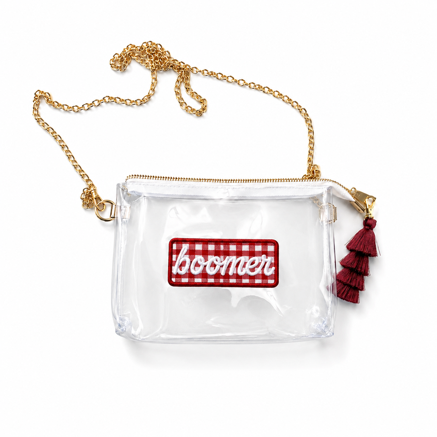 The Perfect Clear Gold Chain Gameday Bag + Exclusive Patch -Gingham
