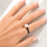 The Maggie Gumball Pearl Ring in Black Enamel