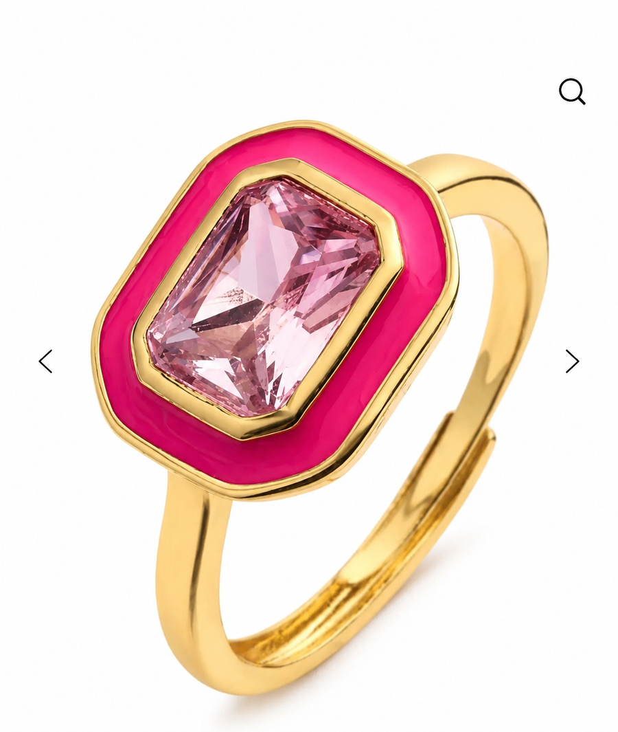 The Zara Gold Enamel Contemporary Ring in Poppin' Pink