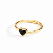 The Delilah Dainty & Delicate Black and Gold Heart Stacking Ring - Adjustable