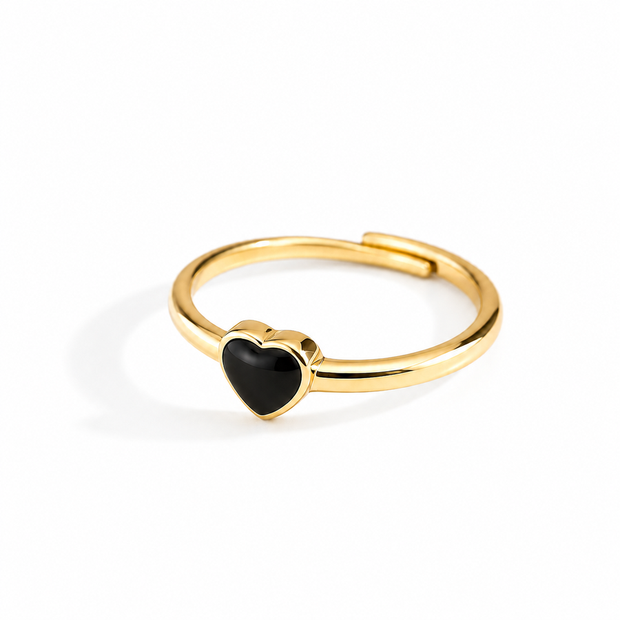 The Delilah Dainty & Delicate Black and Gold Heart Stacking Ring - Adjustable