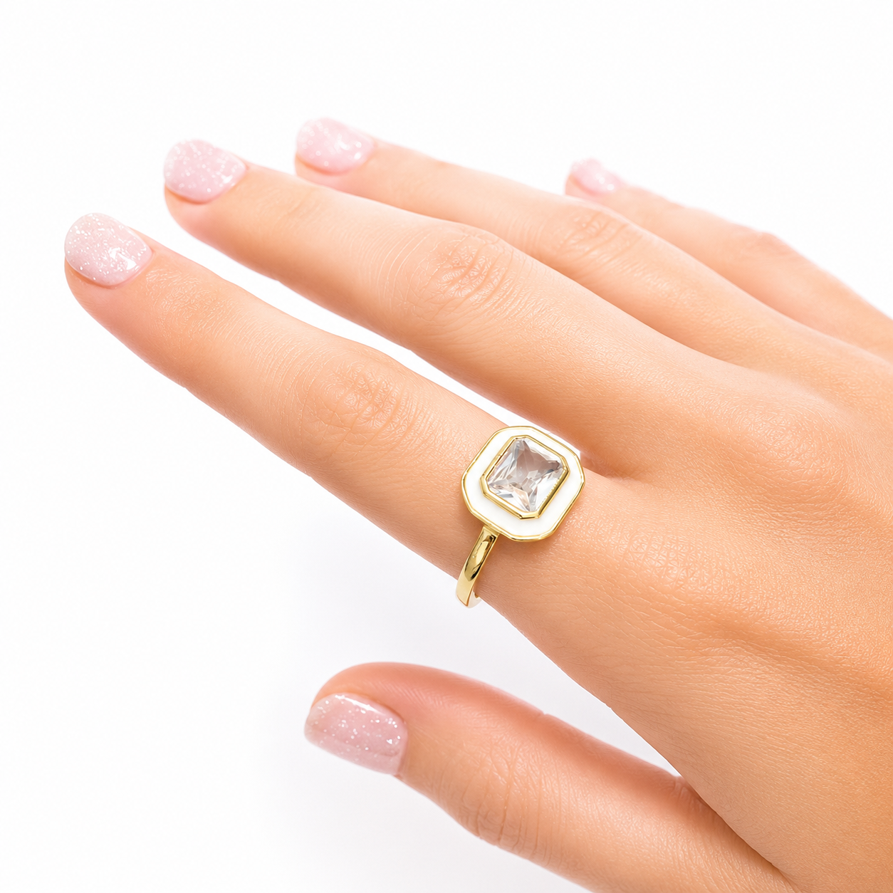 The Zara Gold Enamel Contemporary Ring in White