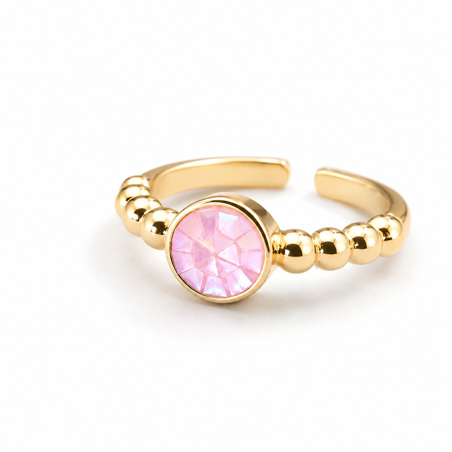 Candy Shell Beach Adjustable Dainty Gold Ring - Ballet Slipper Pink - Mother of Pearl Shell - MOP
