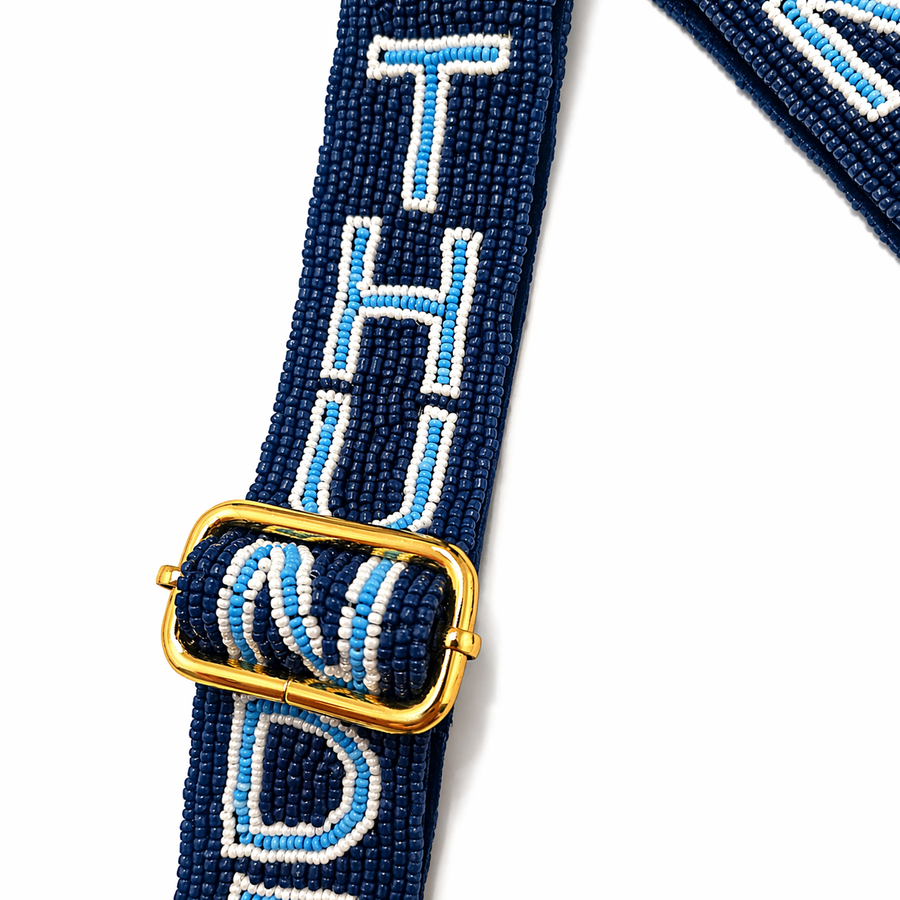 Hand Beaded OKC Thunder Gameday Strap – Adjustable Bag Strap, Blue Beaded Purse Strap for Basketball Fans, Game Day Accessories