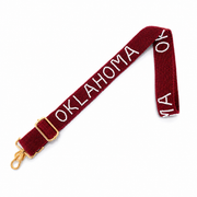 Hand Beaded OU Sooners Gameday Strap – Adjustable Bag Strap, Crimson Beaded Purse Strap for Oklahoma Football Fans, Game Day Accessories Pearls Script