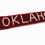 Hand Beaded OU Sooners Gameday Strap – Adjustable Bag Strap, Crimson Beaded Purse Strap for Oklahoma Football Fans, Game Day Accessories Pearls Script
