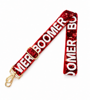 Hand Beaded Gameday Strap – Adjustable Bag Strap, Crimson Beaded Purse Strap for Oklahoma Football Fans, Game Day Accessories Red Sequins