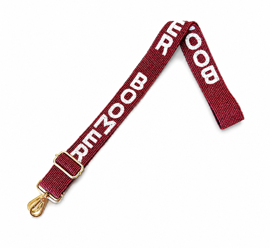 Hand Beaded Gameday Strap – Adjustable Bag Strap, Crimson Beaded Purse Strap for Oklahoma Football Fans, Game Day Accessories
