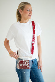 Hand Beaded OU Sooners Gameday Strap – Adjustable Bag Strap, Crimson Beaded Purse Strap for Oklahoma Football Fans, Game Day Accessories - Red Polka Dot