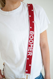 Hand Beaded OU Sooners Gameday Strap – Adjustable Bag Strap, Crimson Beaded Purse Strap for Oklahoma Football Fans, Game Day Accessories - Red Polka Dot