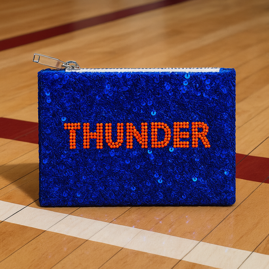 Handmade Beaded Gameday Custom Coin Purse | Bag for Clear Stadium Bags | Okc Thunder | 405 Local Original | Oklahoma - Sequins