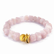 Aqua Blue Gemstone Bracelet l Chunky Beaded Stretchy Stackable l Boho Natural Stone Jewelry l Handmade Brushed Gold l Dreams Do Come True