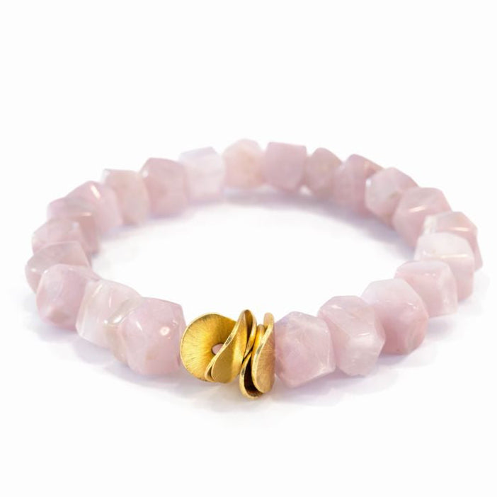 Aqua Blue Gemstone Bracelet l Chunky Beaded Stretchy Stackable l Boho Natural Stone Jewelry l Handmade Brushed Gold l Dreams Do Come True