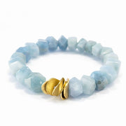Aqua Blue Gemstone Bracelet l Chunky Beaded Stretchy Stackable l Boho Natural Stone Jewelry l Handmade Brushed Gold l Dreams Do Come True