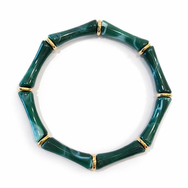 Thin Bridgette Bangle Grand Millennial Bracelet- Stretchy Bangle Gold I Silver I One Size I Stackable Statement I Marbled Emerald