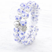 The Camille Chinoiserie Painted Bead Stretchy Bracelet with Brushed Gold Ball - Lilac Floral