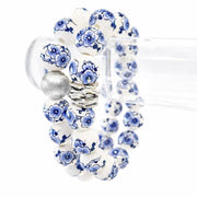 The Camille Chinoiserie Painted Bead Stretchy Bracelet with Brushed Gold Ball - Blue Two Tone Colorway