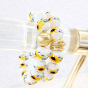 The Camille Chinoiserie Painted Bead Stretchy Bracelet with Brushed Gold Ball - Sunflower