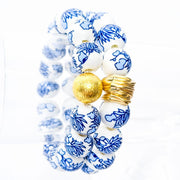 The Camille Chinoiserie Painted Bead Stretchy Bracelet with Brushed Gold Ball - Blue Two Tone Colorway