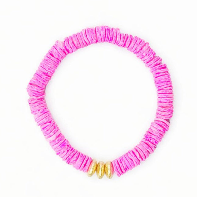 Colorful Shell Bracelet with Brushed Gold Beads I Dainty Stretch Bracelet I Handmade Natural Shell Jewelry I Beach Coastal Summer Gift