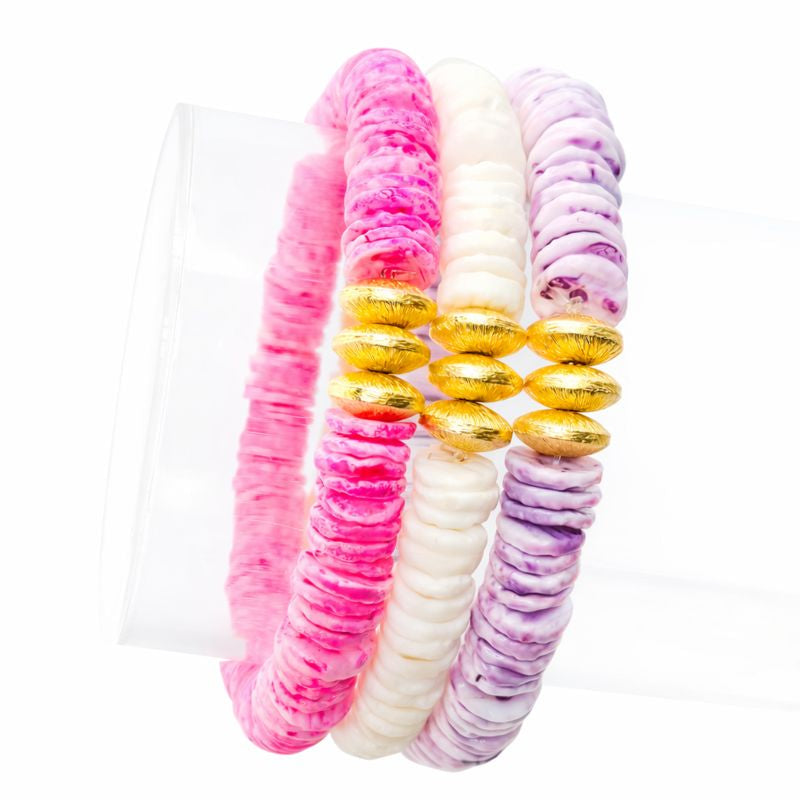 Colorful Shell Bracelet with Brushed Gold Beads I Dainty Stretch Bracelet I Handmade Natural Shell Jewelry I Beach Coastal Summer Gift