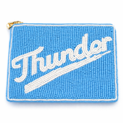 Handmade Beaded Gameday Custom Coin Purse | Bag for Clear Stadium Bags | OKC Thunder | Oklahoma  I Bright Blue Retro Style