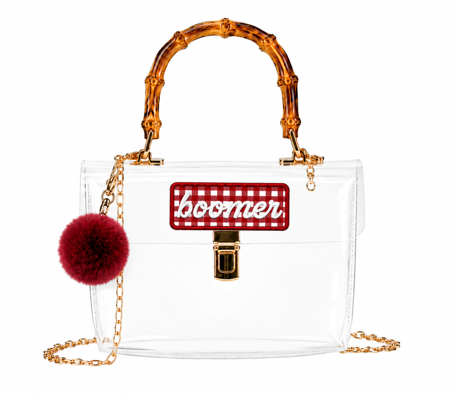 The Perfect Clear Bamboo Handle Gameday Bag + Exclusive Patch - Gingham