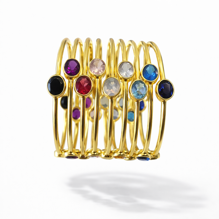 Brushed Gold Gemstone Bangle