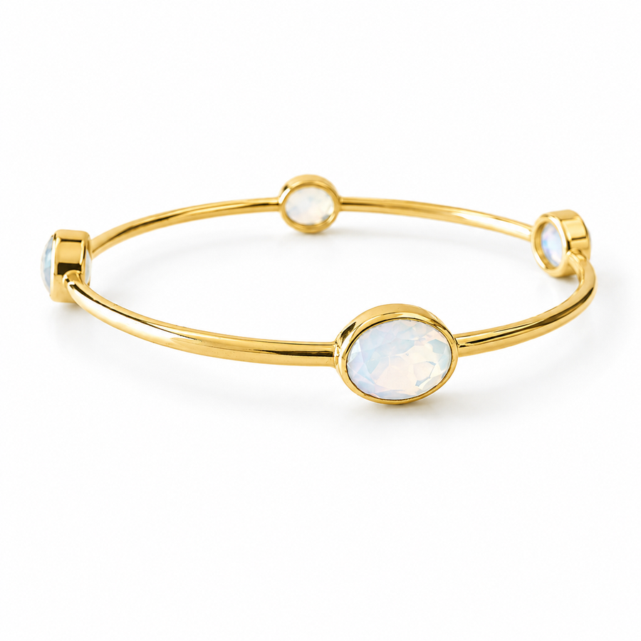 Brushed Gold Gemstone Bangle