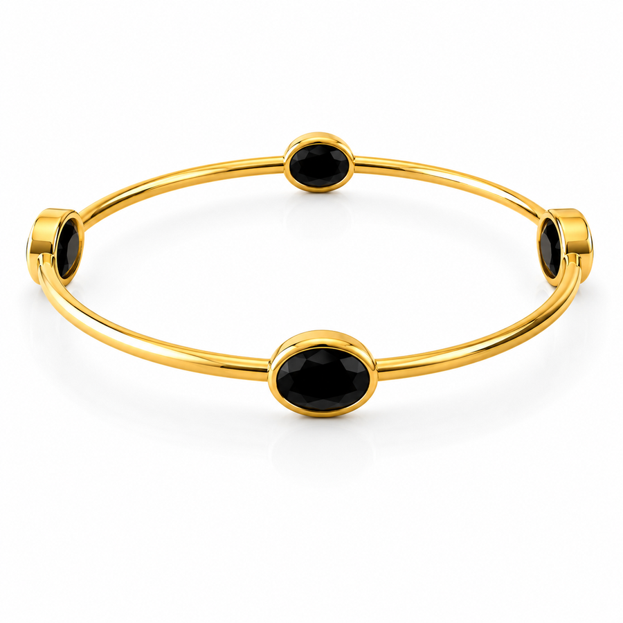 Brushed Gold Gemstone Bangle