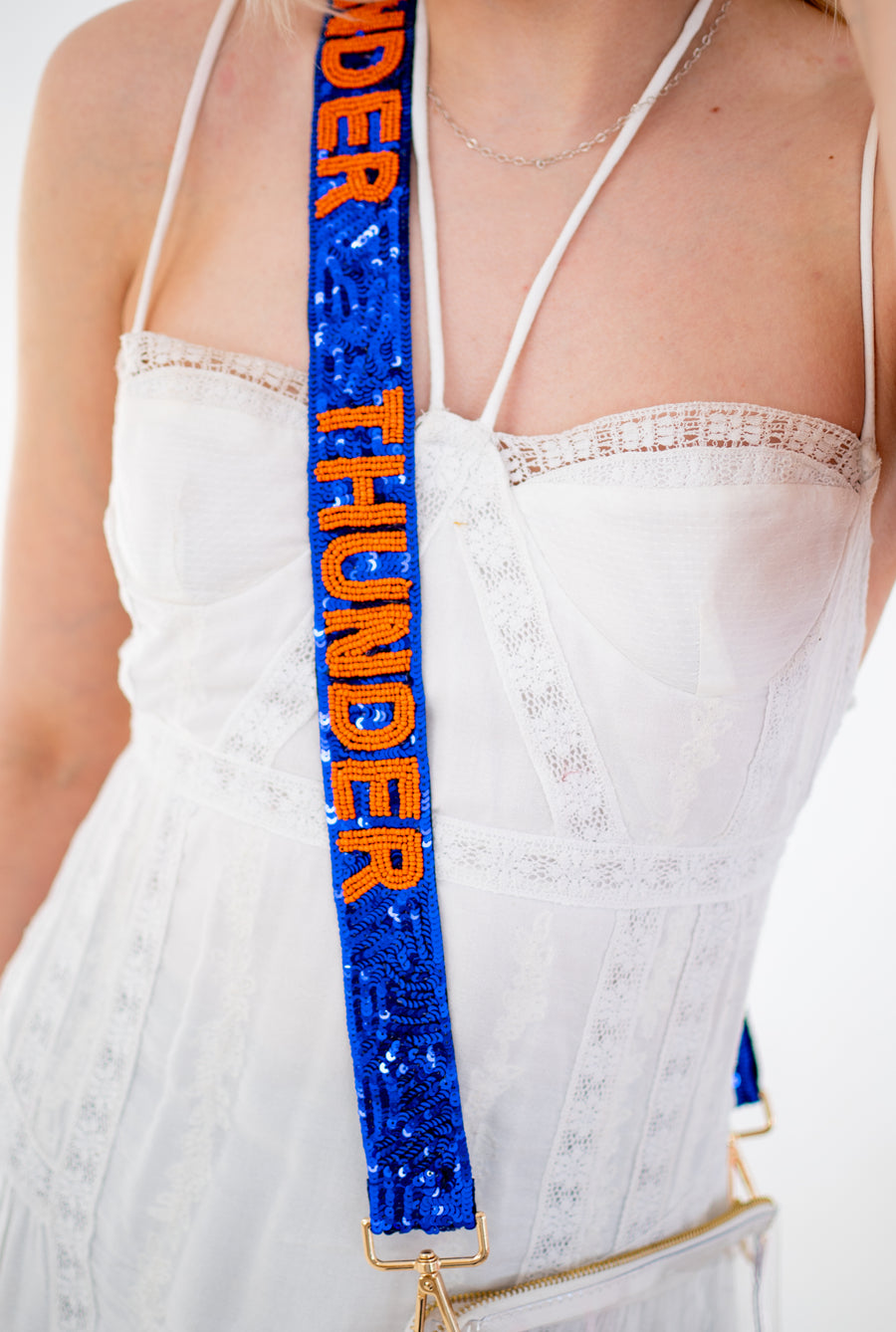 Hand Beaded OKC Thunder Gameday Strap – Adjustable Bag Strap, Blue Beaded Purse Strap for Basketball Fans, Game Day Accessories - SEQUINS