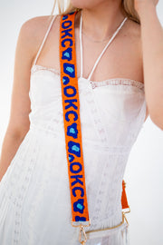 Hand Beaded OKC Thunder Gameday Strap – Adjustable Bag Strap, Blue Beaded Purse Strap for Basketball Fans, Game Day Accessories - Leopard